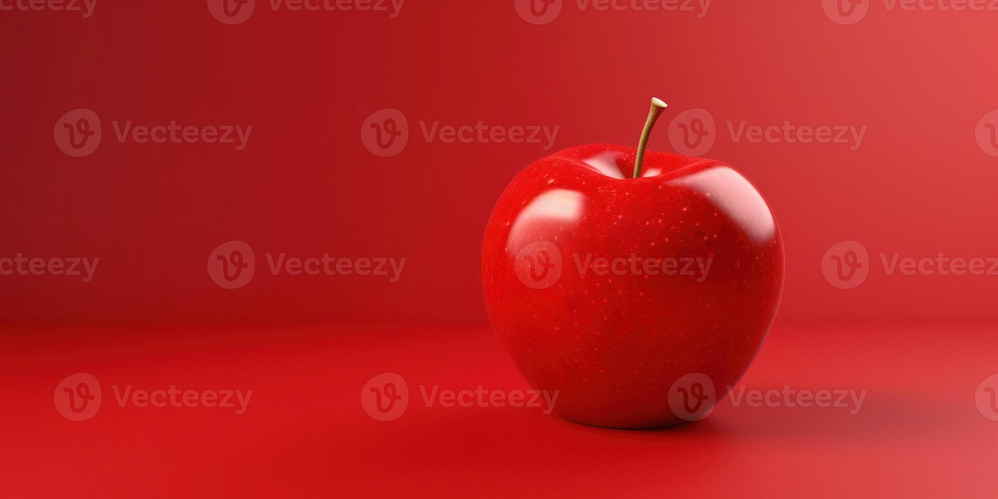 AI Generated Red Apple on Matching Red Background, Minimalistic Design. Fresh and Juicy Fruit. Generative AI photo