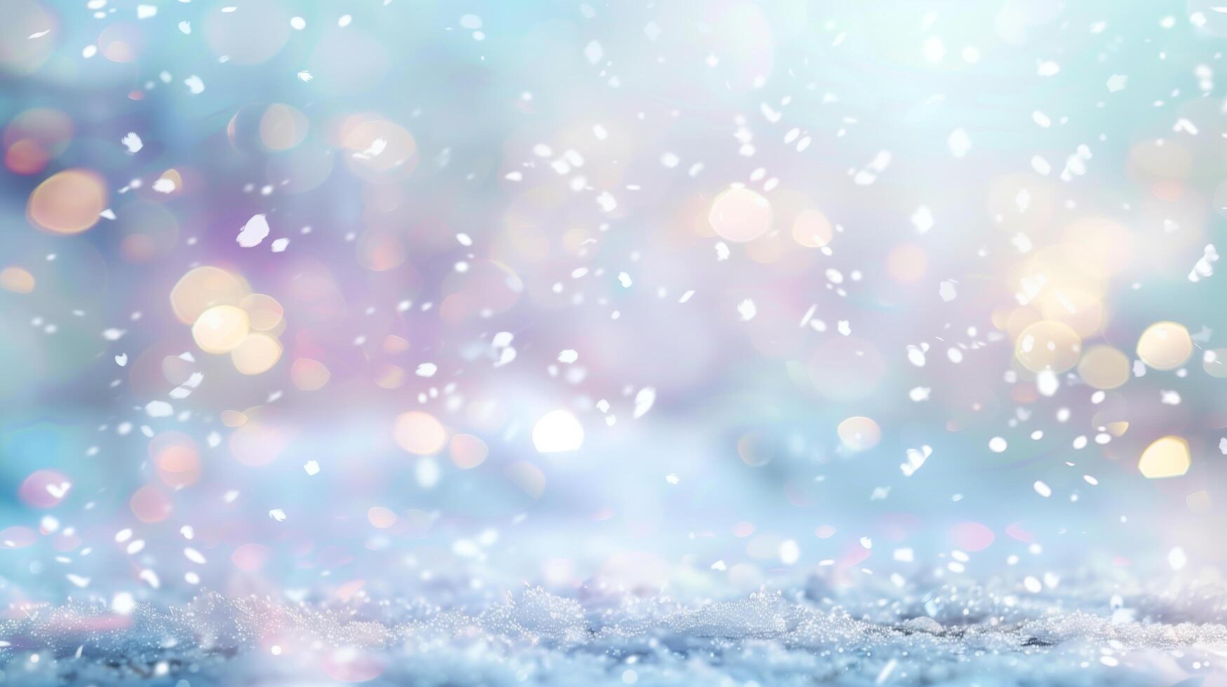 AI generated Snowcovered ground with bokeh lights background. Perfect for winter themed designs, Christmas cards, holiday banners, seasonal social media posts. photo