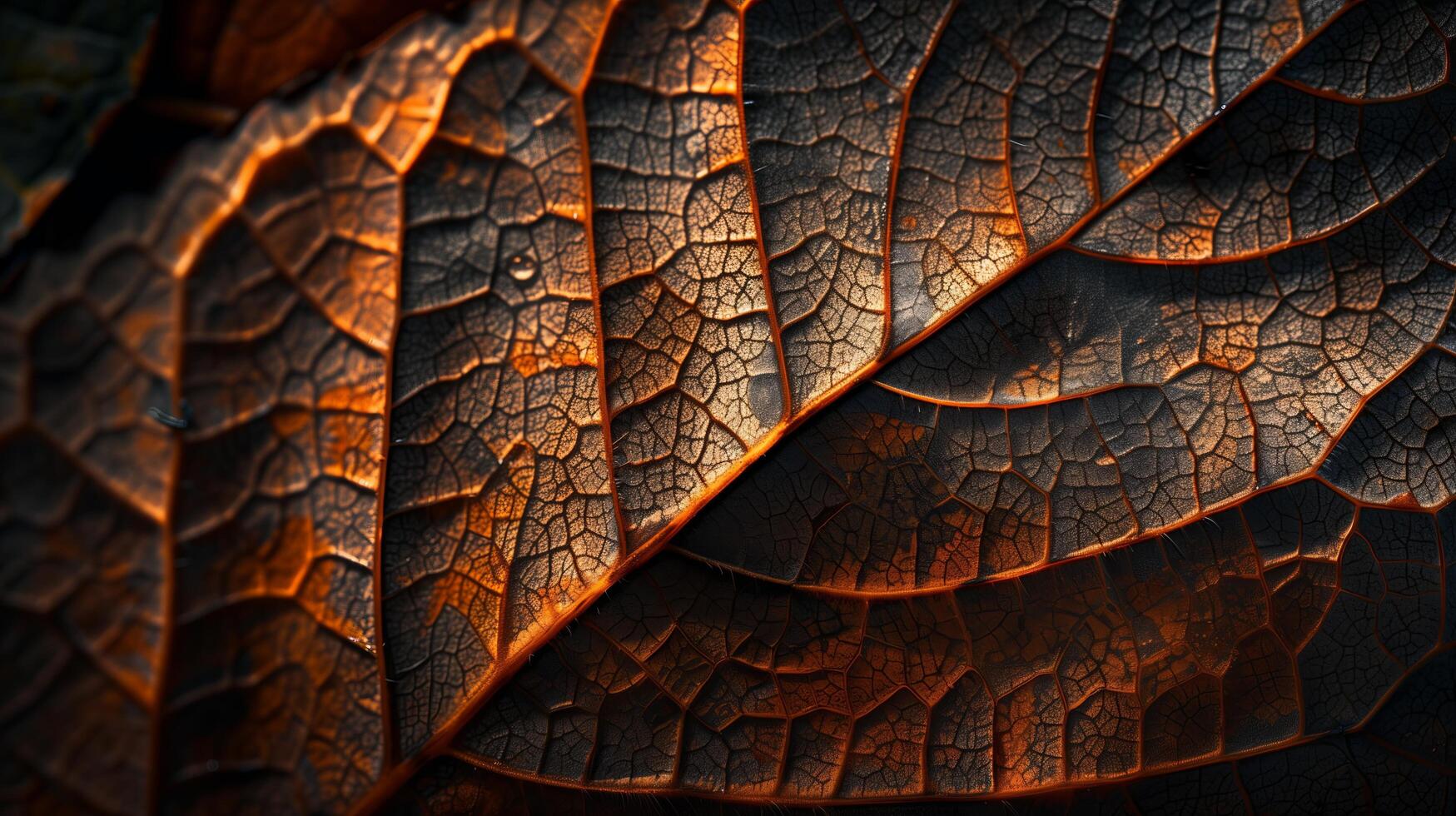 Closeup leaf dark background. Suitable for nature themed designs, environmental campaigns, educational materials, and spa or wellness advertisements. photo