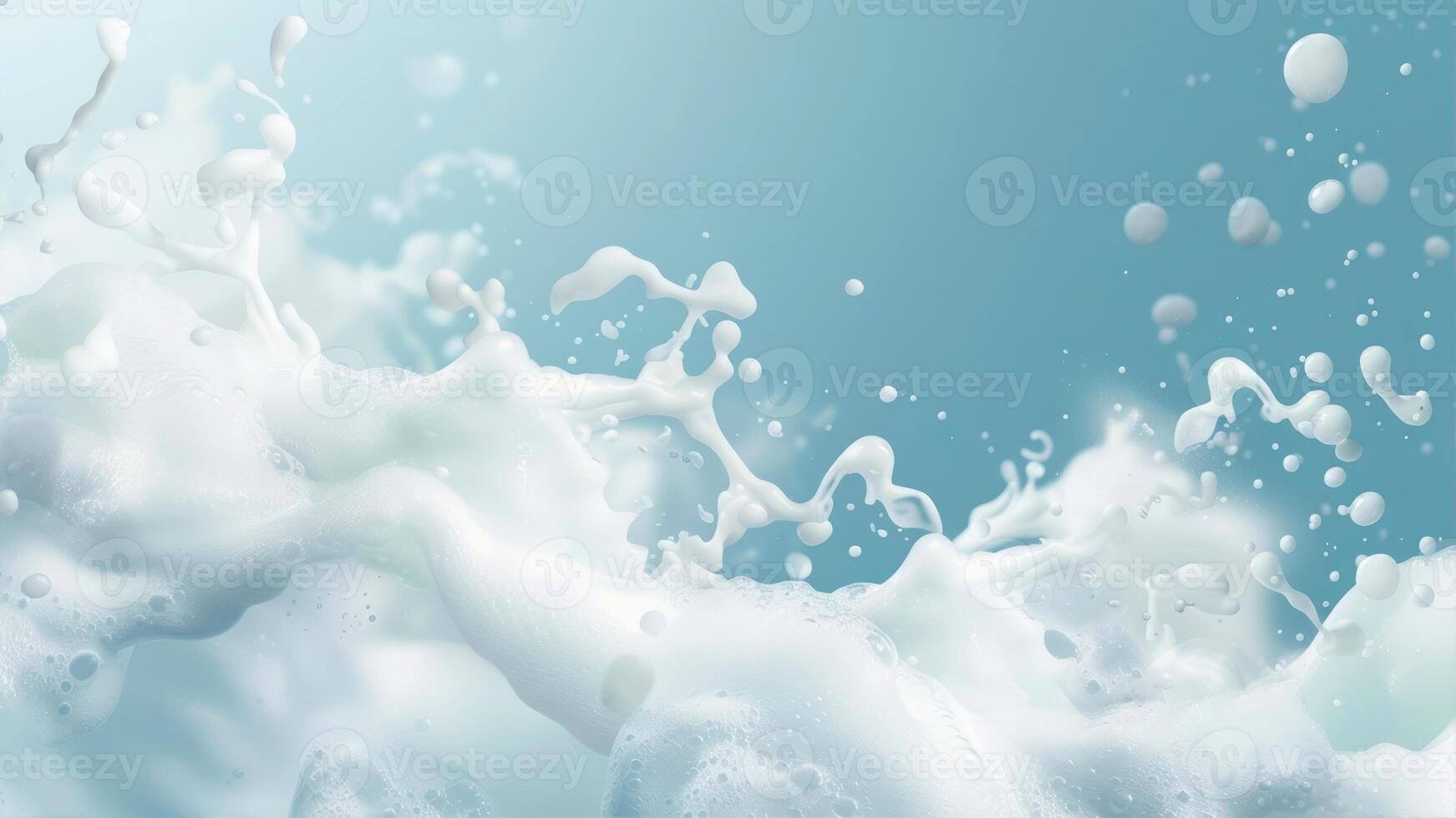 AI generated Milk splash on blue background. photo