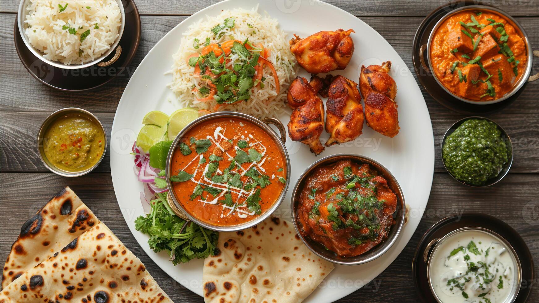 AI generated Indian food. Chicken tikka masala photo