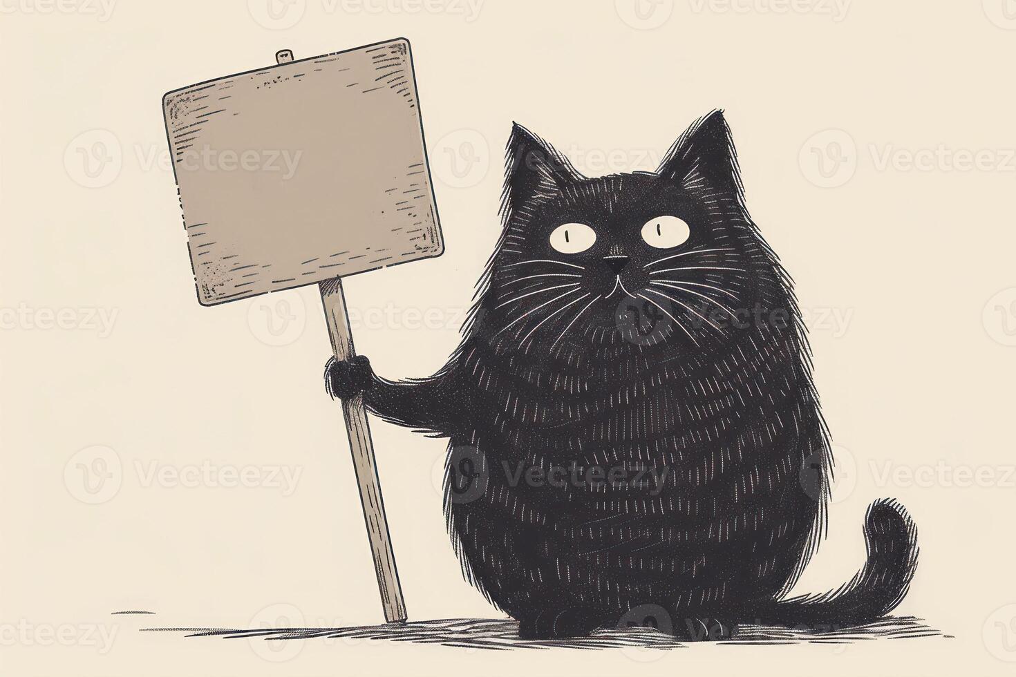 ai generado linda negro gato con cartel. vector ilustración en bosquejo estilo. foto