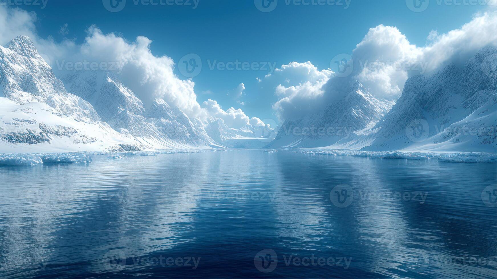 ai generado icebergs en el océano. 3d ilustración. azul cielo. foto