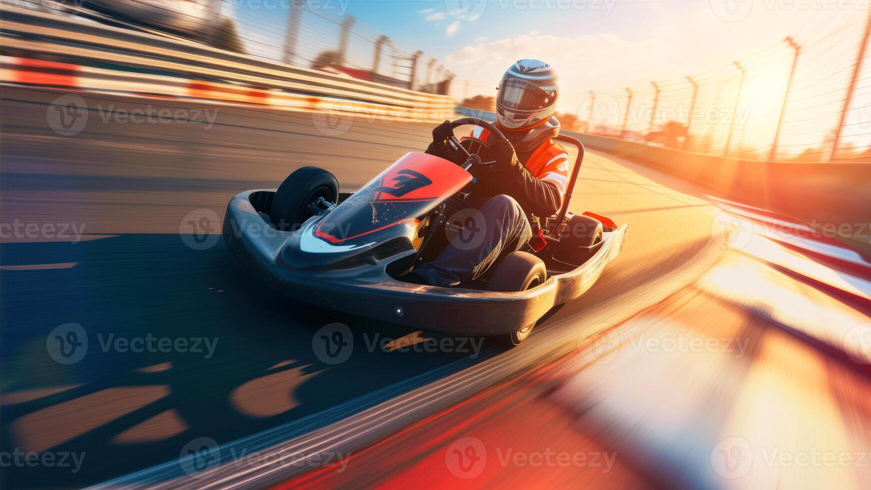 AI generated Go karting on the track with motion blur effect. Go karting concept. photo