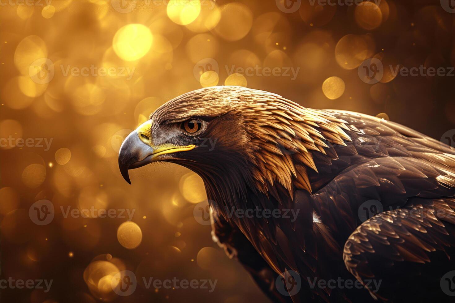 AI generated Golden Eagle on Golden Bokeh Background. photo