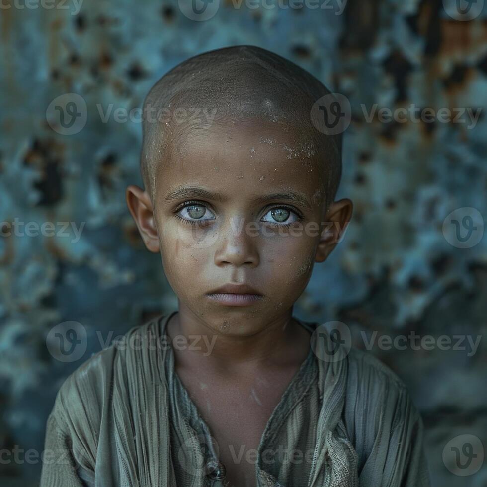 AI generated Orphanage child, a tender portrait of resilience and hope, the journey of children in need of care and support, shining a light on their strength and potential amidst adversity. photo