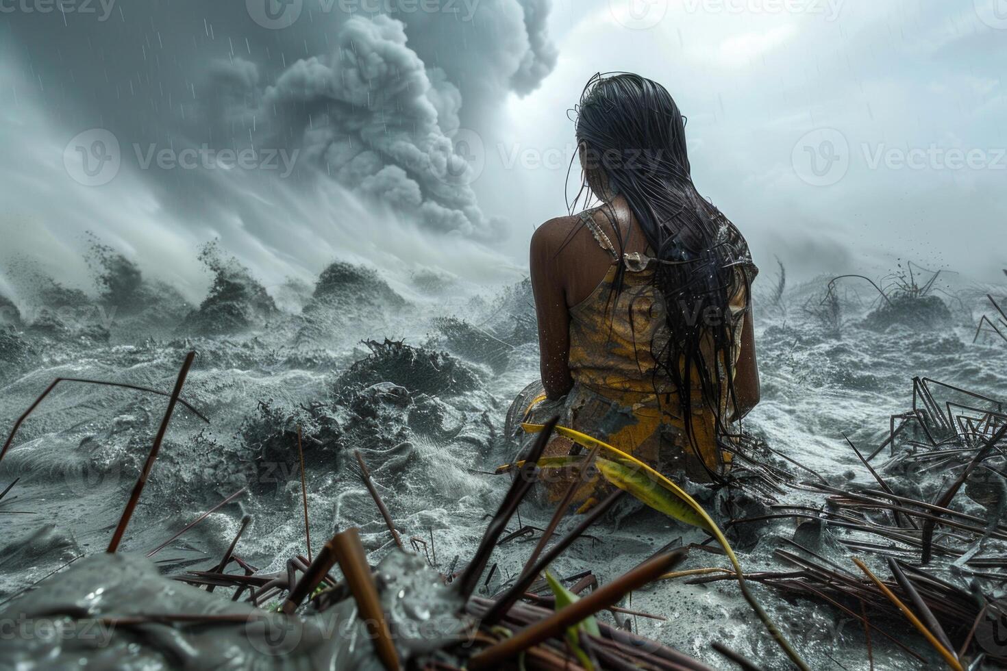 AI generated An emotional spectacle of the destructive power of a natural cataclysm, a deep perception of the elements and their impact, a fascinating look at destruction and its consequences photo