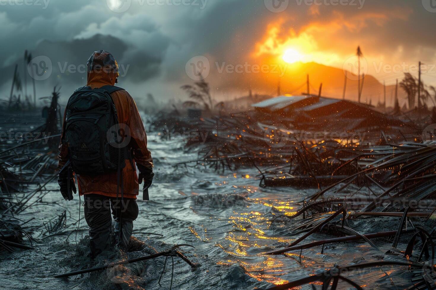AI generated Nature's fury, captivating the emotional spectacle of a natural disaster's destructive power. witnessing the impact and resilience in the face of nature's wrath photo