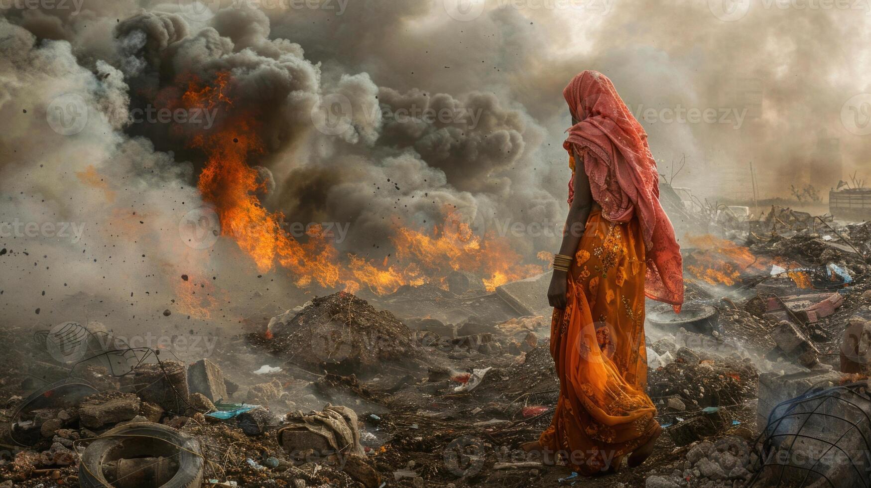 AI generated An emotional spectacle of the destructive power of a natural cataclysm, a deep perception of the elements and their impact, a fascinating look at destruction and its consequences photo