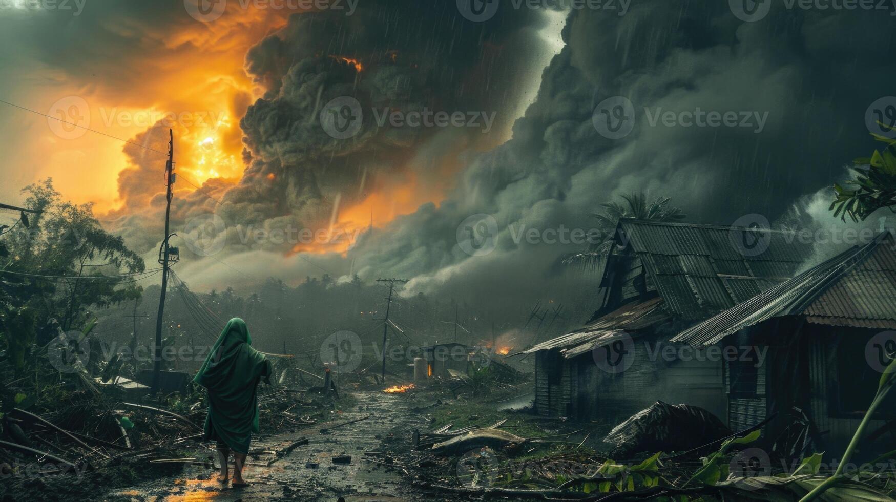 AI generated Nature's fury, captivating the emotional spectacle of a natural disaster's destructive power. witnessing the impact and resilience in the face of nature's wrath photo