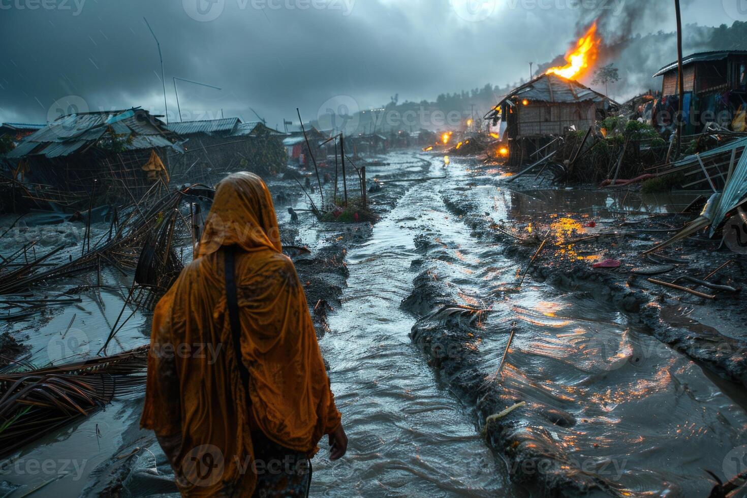AI generated An emotional spectacle of the destructive power of a natural cataclysm, a deep perception of the elements and their impact, a fascinating look at destruction and its consequences photo
