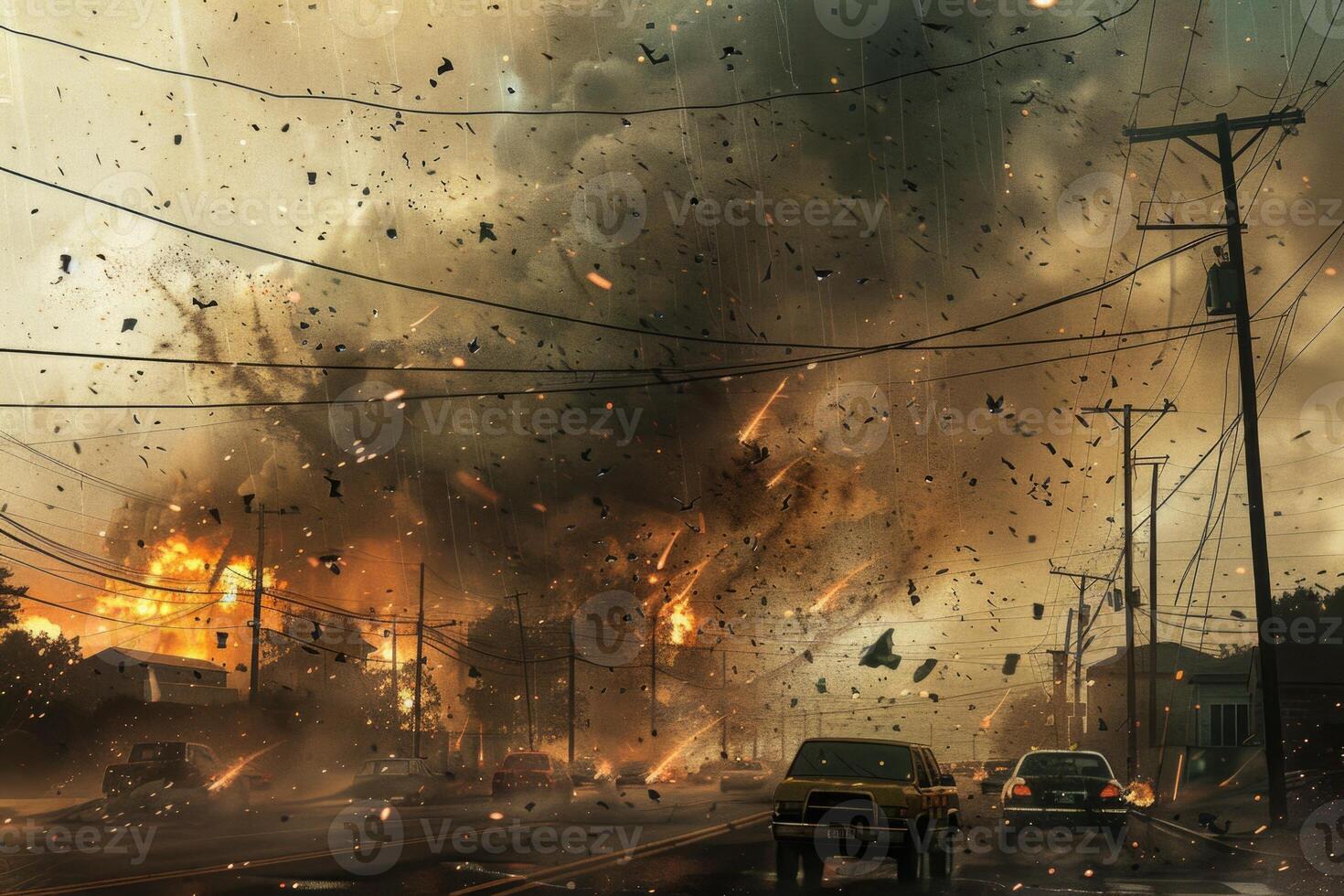 AI generated Nature's fury, captivating the emotional spectacle of a natural disaster's destructive power. witnessing the impact and resilience in the face of nature's wrath photo