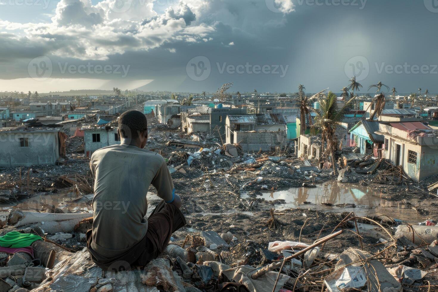 AI generated Nature's fury, captivating the emotional spectacle of a natural disaster's destructive power. witnessing the impact and resilience in the face of nature's wrath photo