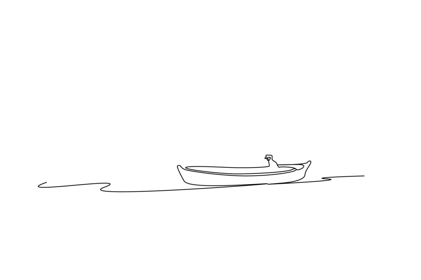 villager fisherman boat sea lake one line art design vector