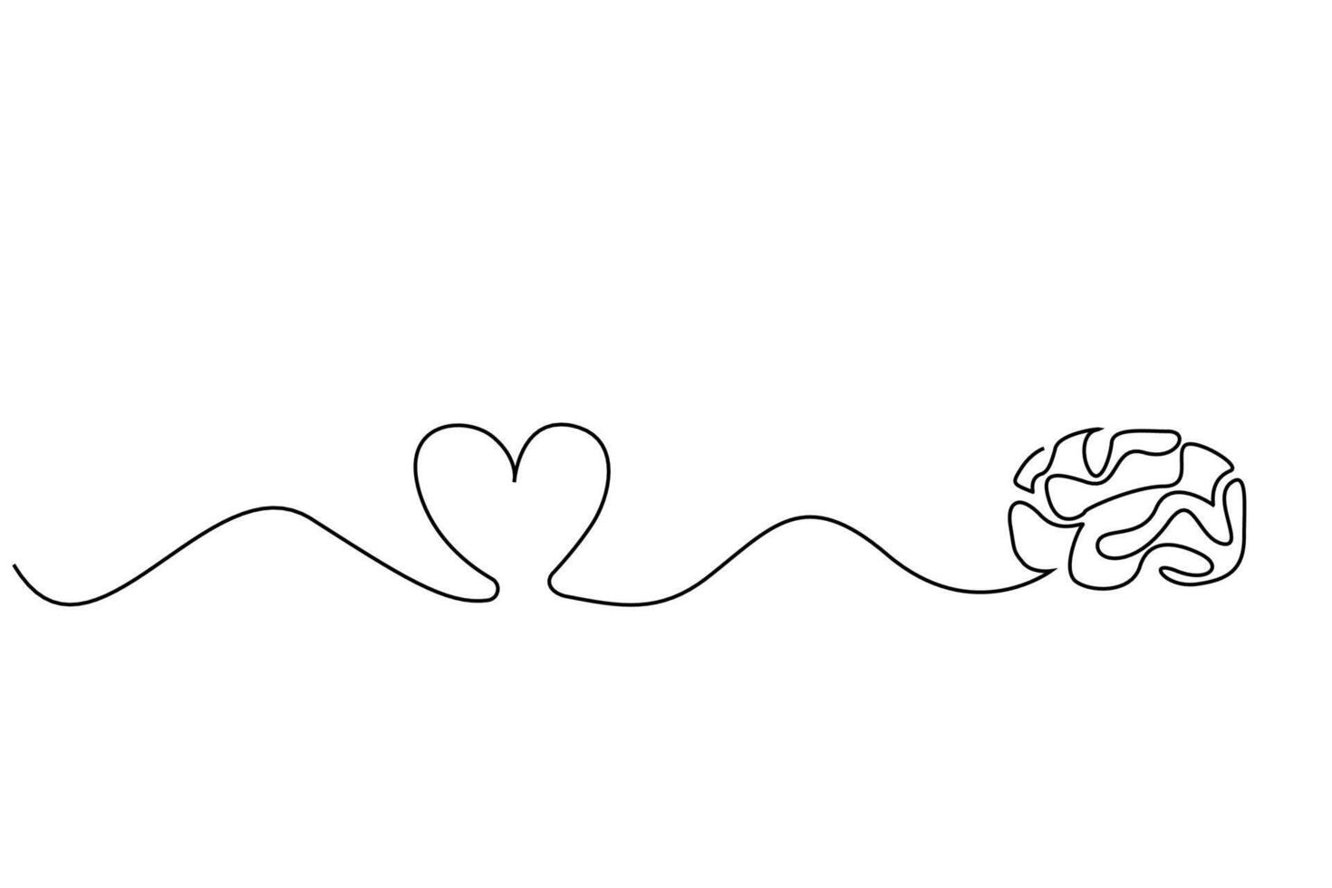 heart mind brain connection mental health one line art design vector