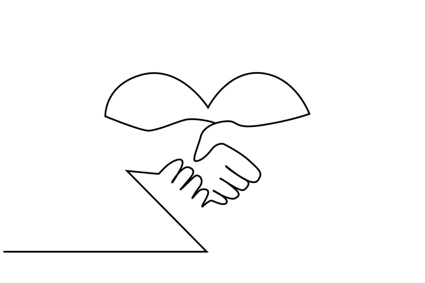 two people shaking hands heart symbol help health support one line art design vector