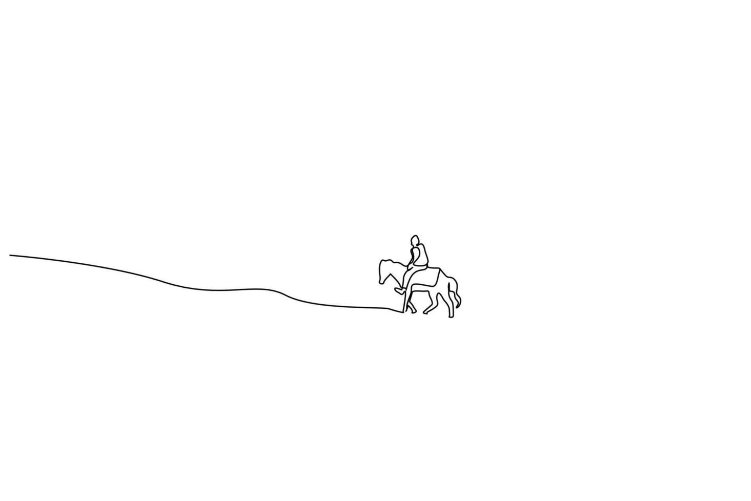 man riding a horse village nature going away one line art design vector