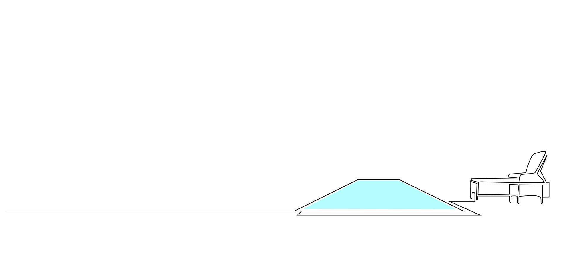 sun lounger pool modern interior villa home hotel holiday relax one line art design vector
