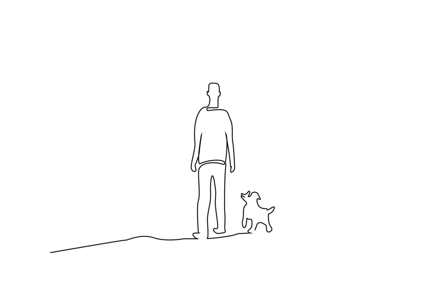 man dog cute friend walking in nature together life one line art design vector