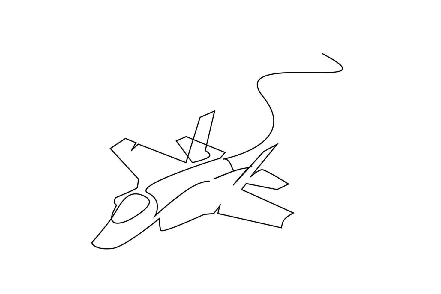 modern fighter plane in the air power vehicle one line art design vector