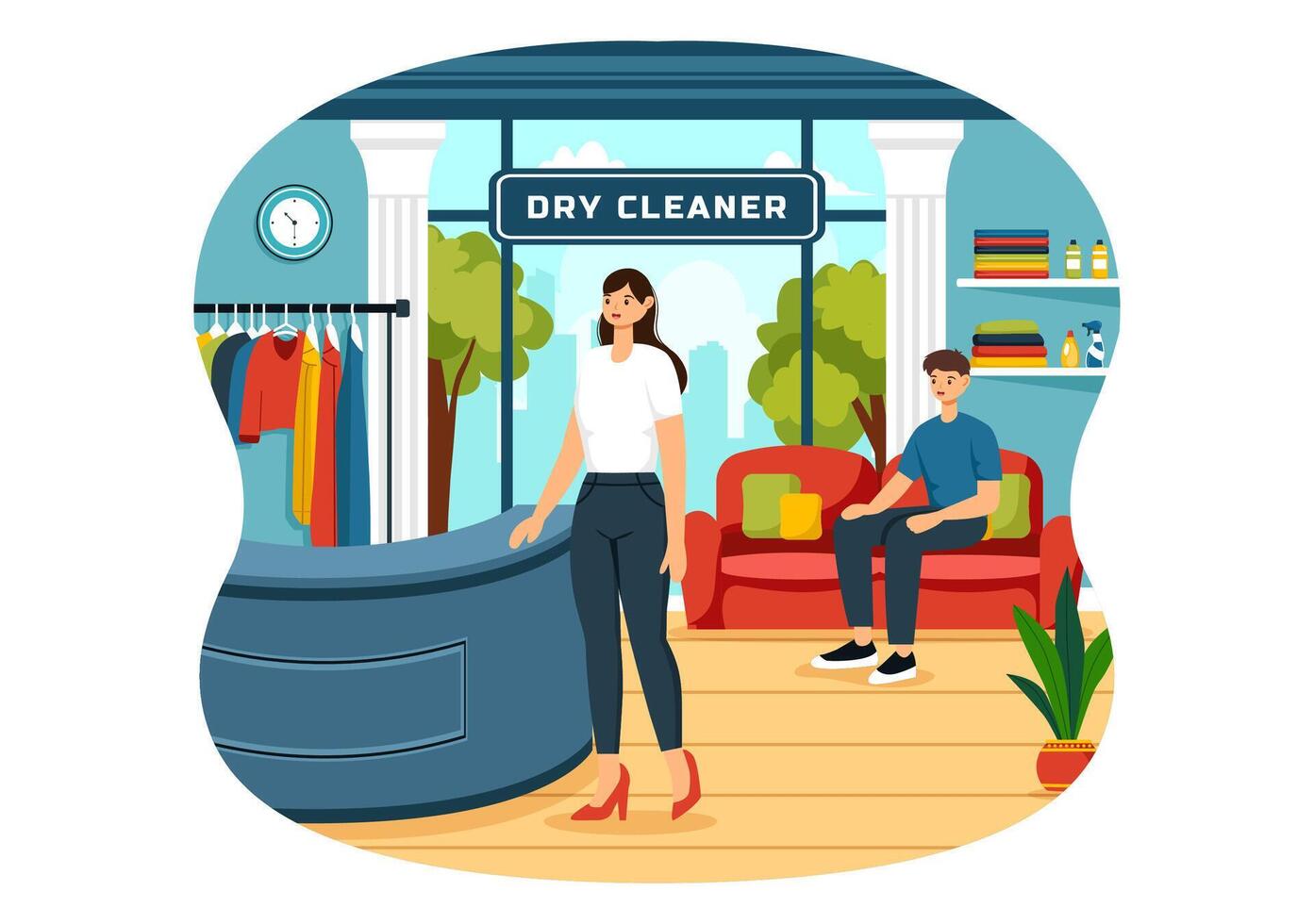 Dry Cleaning Store Service Illustration with Washing Machines, Dryers and Laundry for Clean Clothing in Flat Cartoon Background Design vector