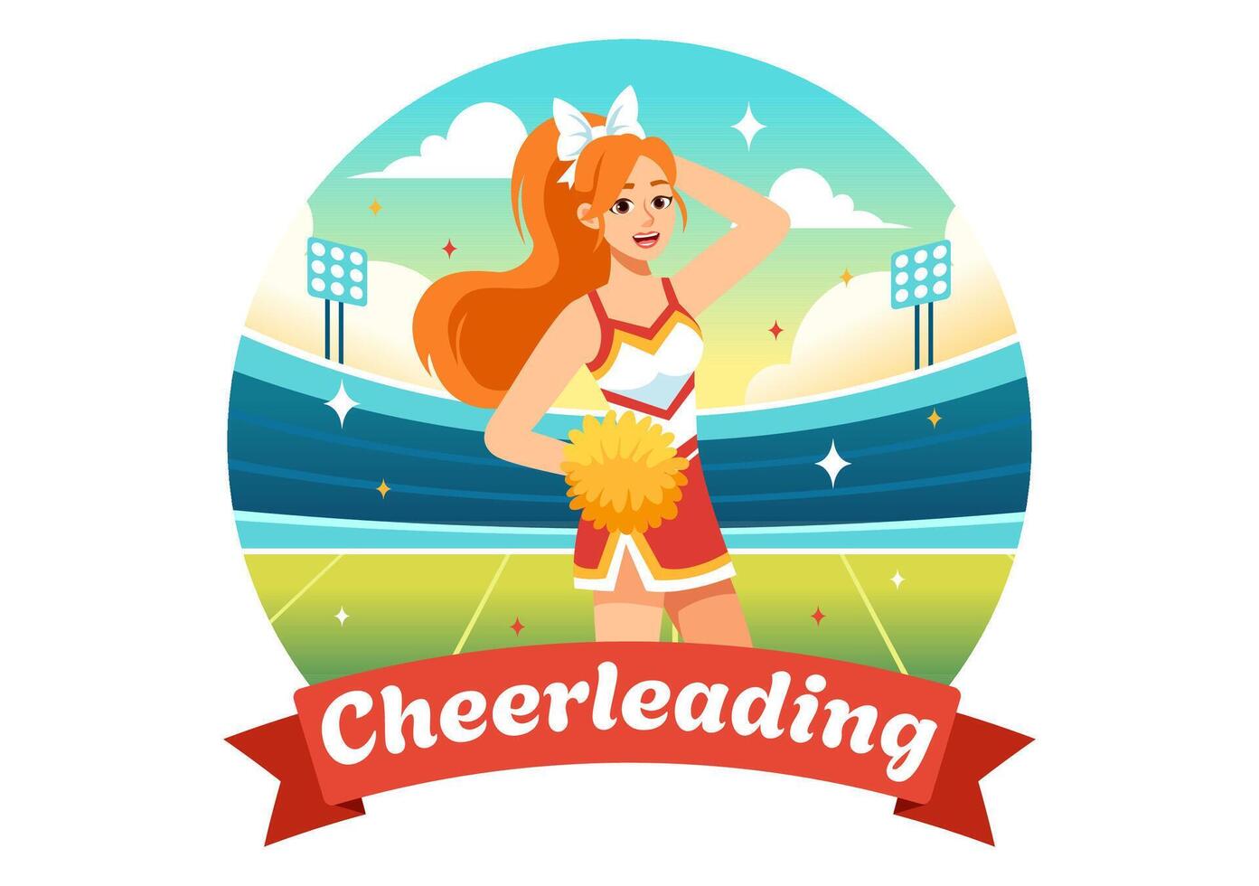 Cheerleader Girl Illustration with Cheerleading Pom Poms of Dancing and Jumping to Support Team Sport During Competition on Flat Background vector