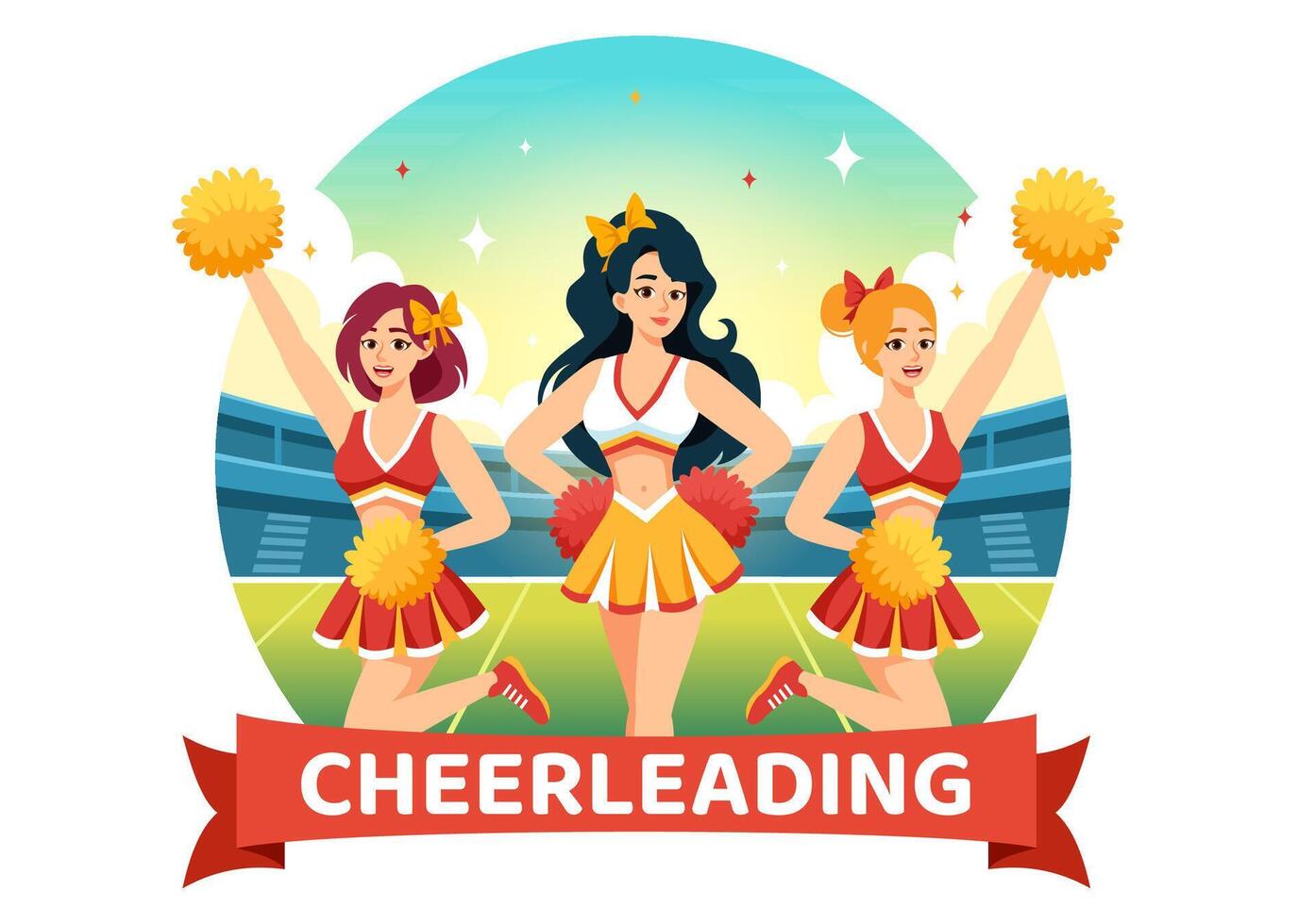 Cheerleader Girl Illustration with Cheerleading Pom Poms of Dancing and Jumping to Support Team Sport During Competition on Flat Background vector