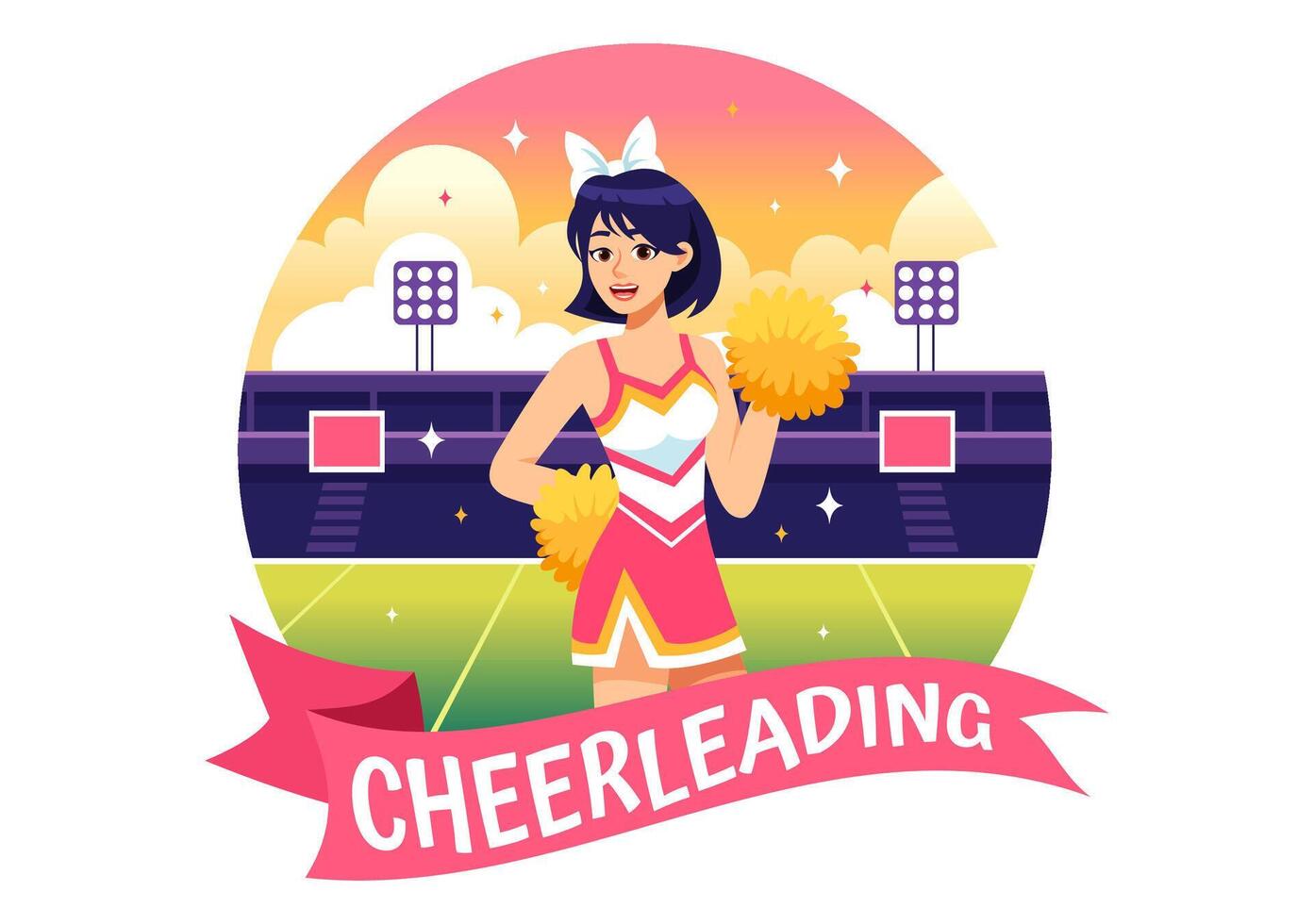 Cheerleader Girl Illustration with Cheerleading Pom Poms of Dancing and Jumping to Support Team Sport During Competition on Flat Background vector