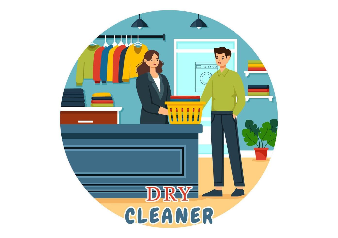 Dry Cleaning Store Service Illustration with Washing Machines, Dryers and Laundry for Clean Clothing in Flat Cartoon Background Design vector