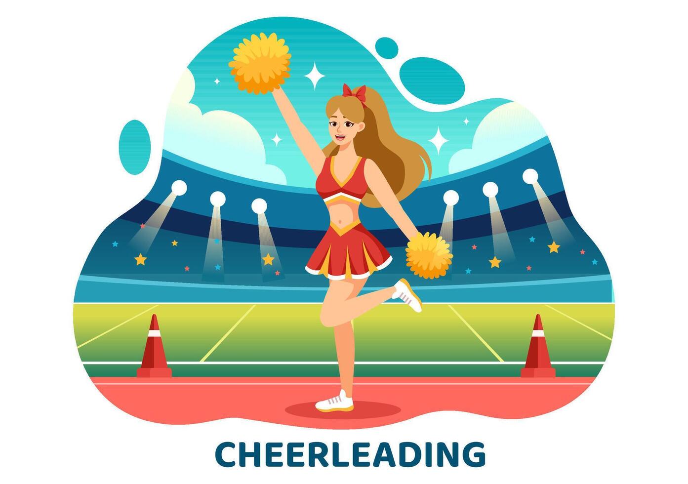 Cheerleader Girl Illustration with Cheerleading Pom Poms of Dancing and Jumping to Support Team Sport During Competition on Flat Background vector