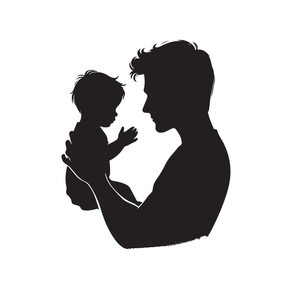 Father and son silhouette illustration. Shadow dad and kid. Fatherhood concept isolated vector