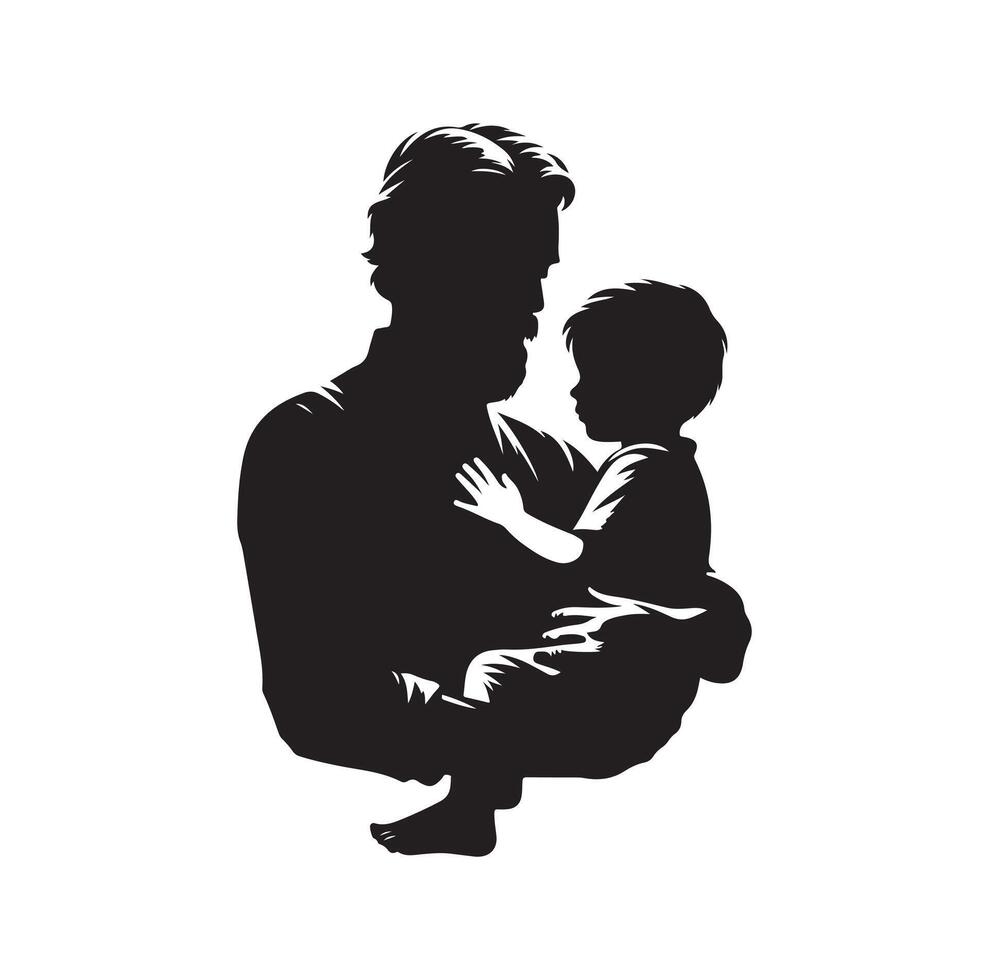 Father and son silhouette illustration. Shadow dad and kid. Fatherhood concept isolated vector