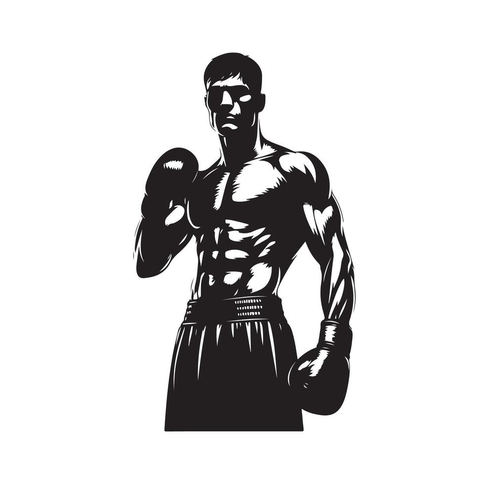 un Boxer estar con actitud silueta ilustración vector