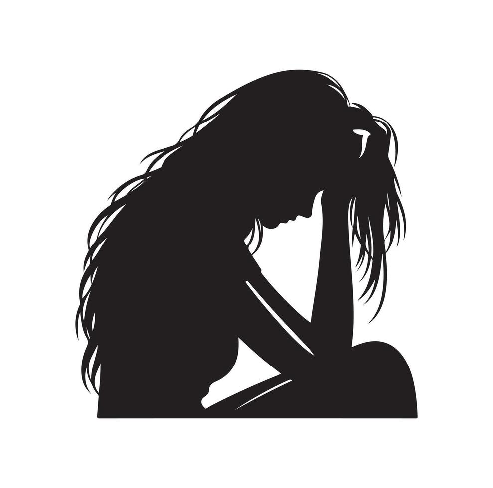 Upset woman illustration, crying, suffering, tired woman, illustration, icon, silhouette vector