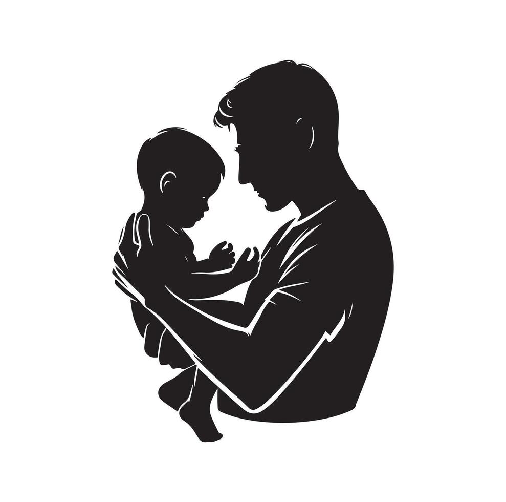 padre y hijo silueta ilustración. sombra papá y niño. paternidad concepto aislado vector