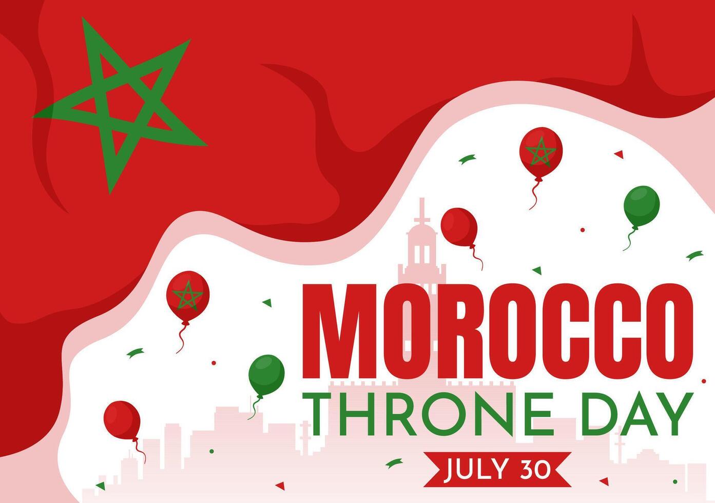 contento Marruecos trono día ilustración en julio 30 con ondulación bandera y cinta en celebracion nacional fiesta antecedentes diseño vector