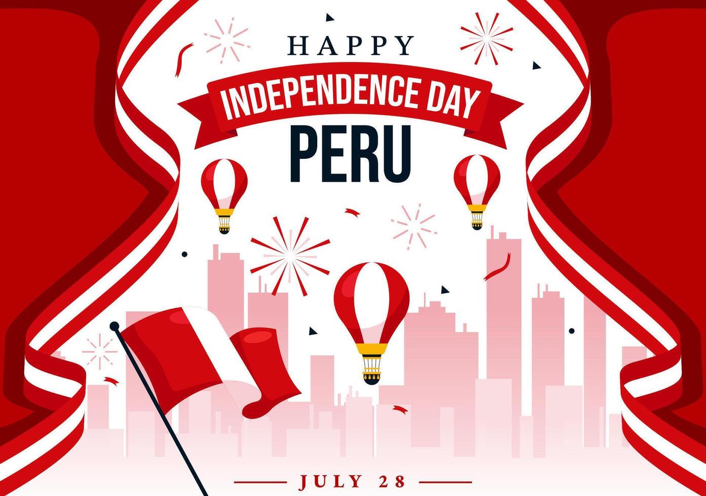 Happy Peru Independence Day Illustration on july 28 with Waving Flag and Ribbon in National Holiday Flat Cartoon Background Design vector