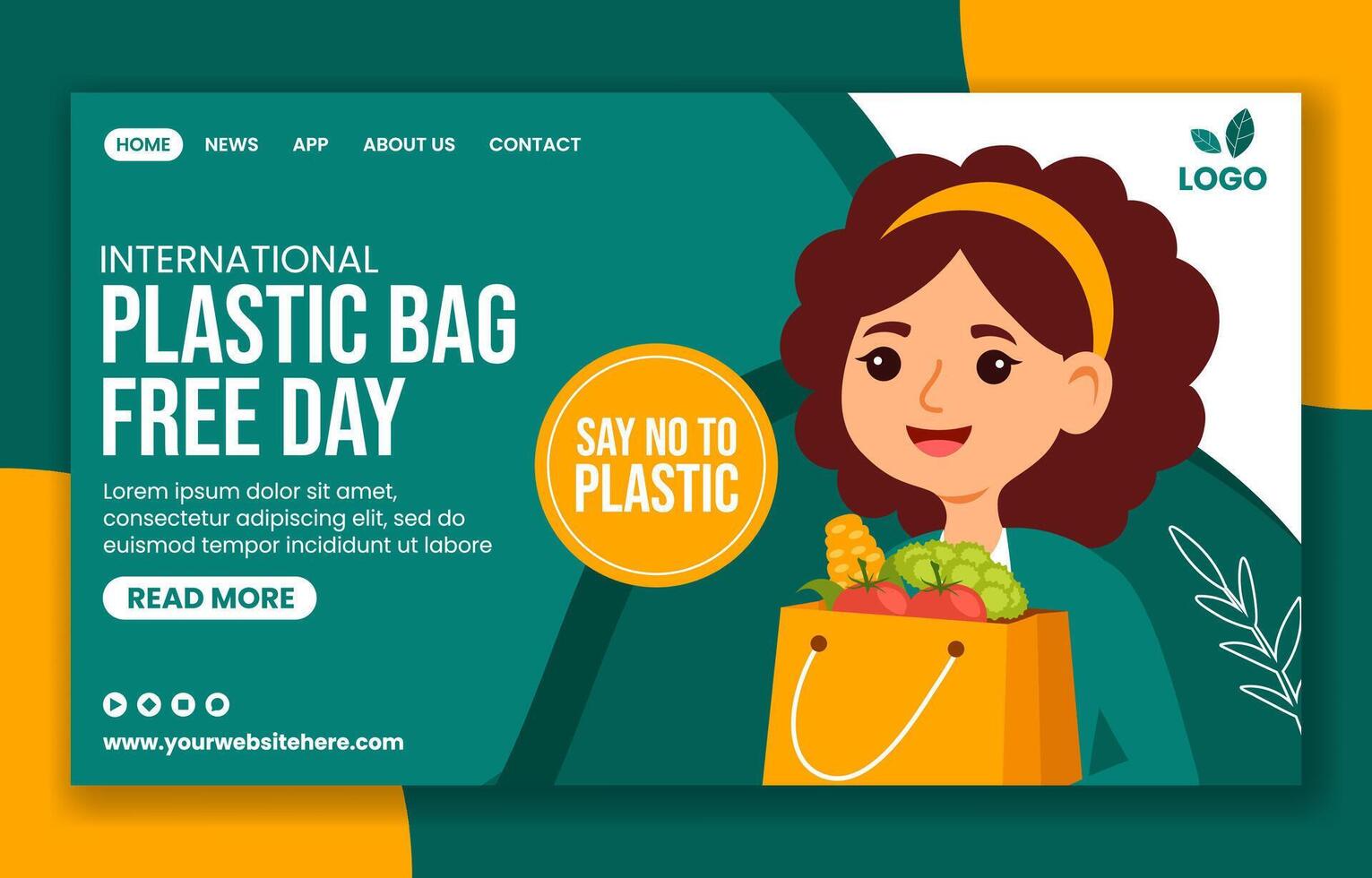Plastic Bag Free Day Social Media Landing Page Cartoon Hand Drawn Templates Background Illustration vector