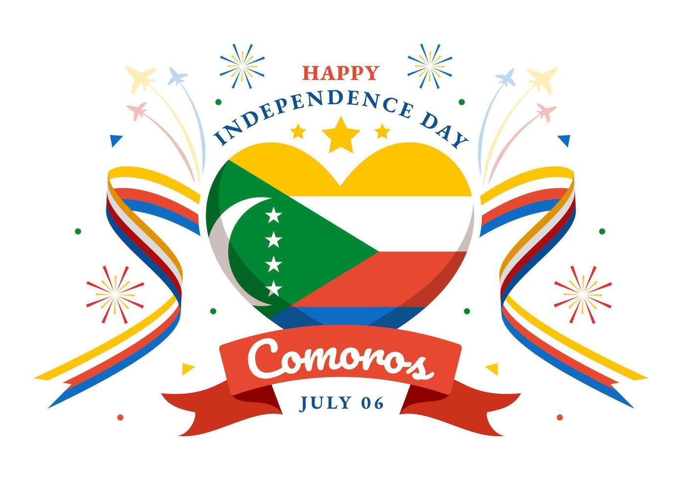 Happy Comoros Independence Day Illustration on 6 July with Comorian Waving Flag in National Holiday Flat Cartoon Background Design vector