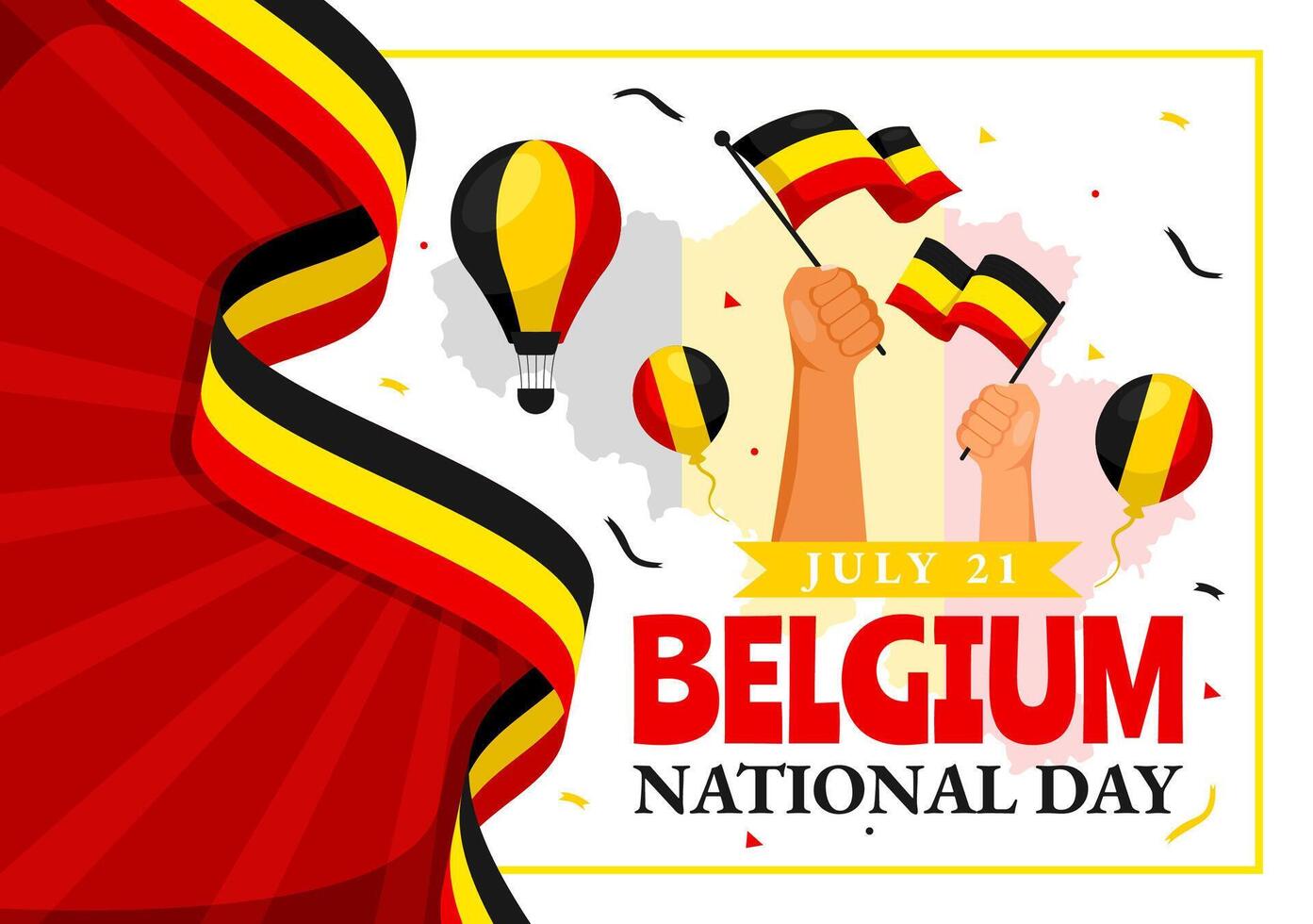 contento Bélgica independencia día ilustración en julio 21 con ondulación bandera y cinta en nacional fiesta plano dibujos animados antecedentes diseño vector