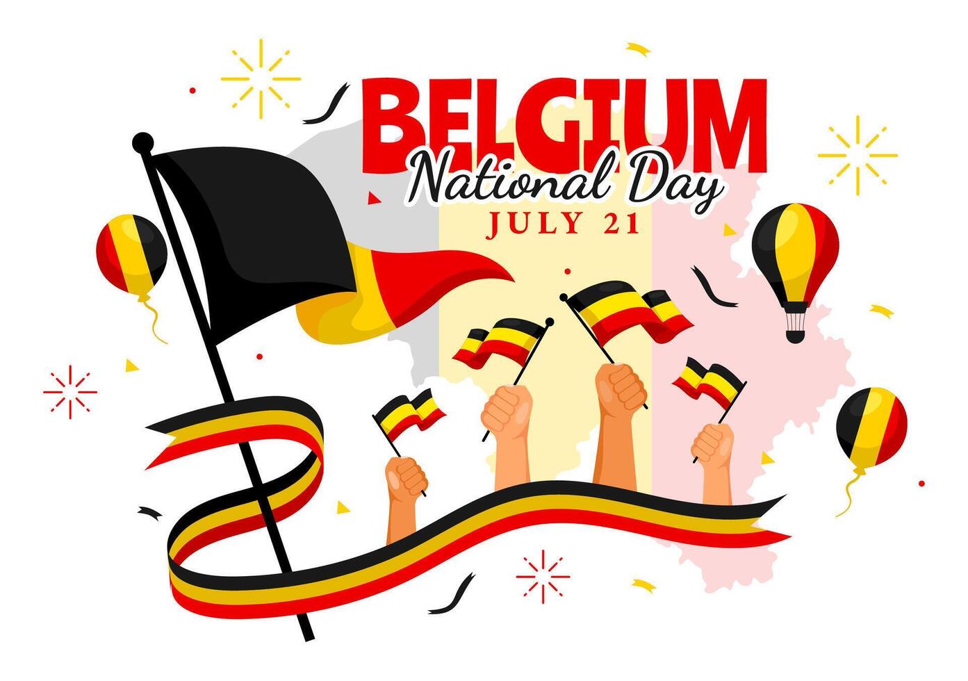 contento Bélgica independencia día ilustración en julio 21 con ondulación bandera y cinta en nacional fiesta plano dibujos animados antecedentes diseño vector