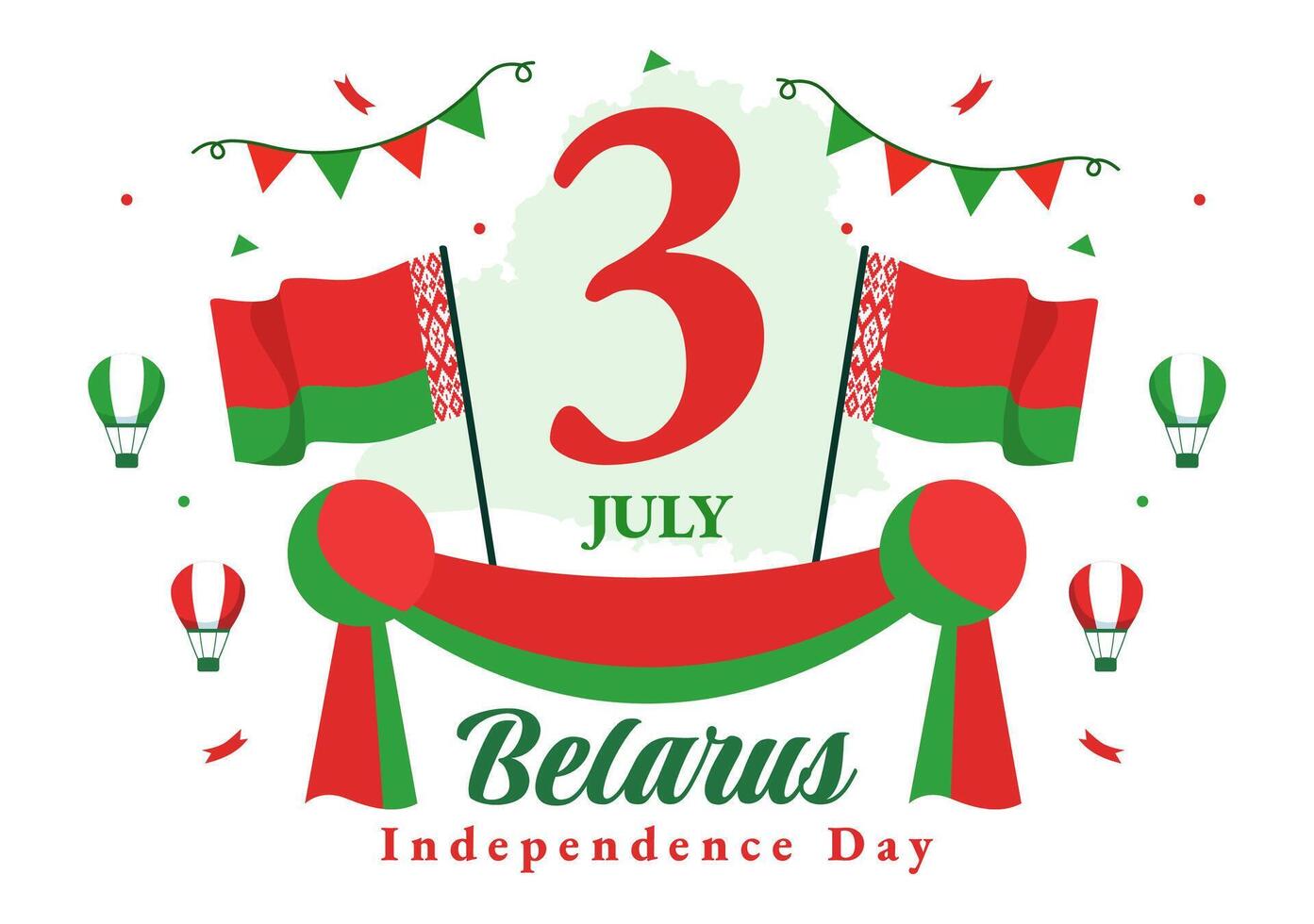 Happy Belarus Independence Day Illustration on 3 July with Waving Flag and Ribbon in National Holiday Flat Cartoon Background Design vector