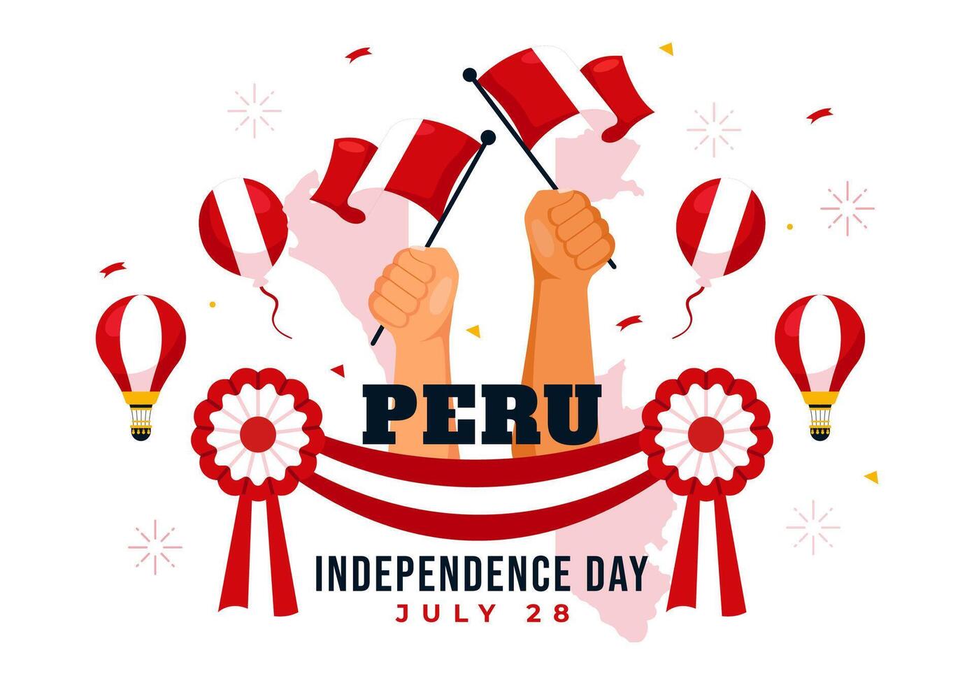 contento Perú independencia día ilustración en julio 28 con ondulación bandera y cinta en nacional fiesta plano dibujos animados antecedentes diseño vector