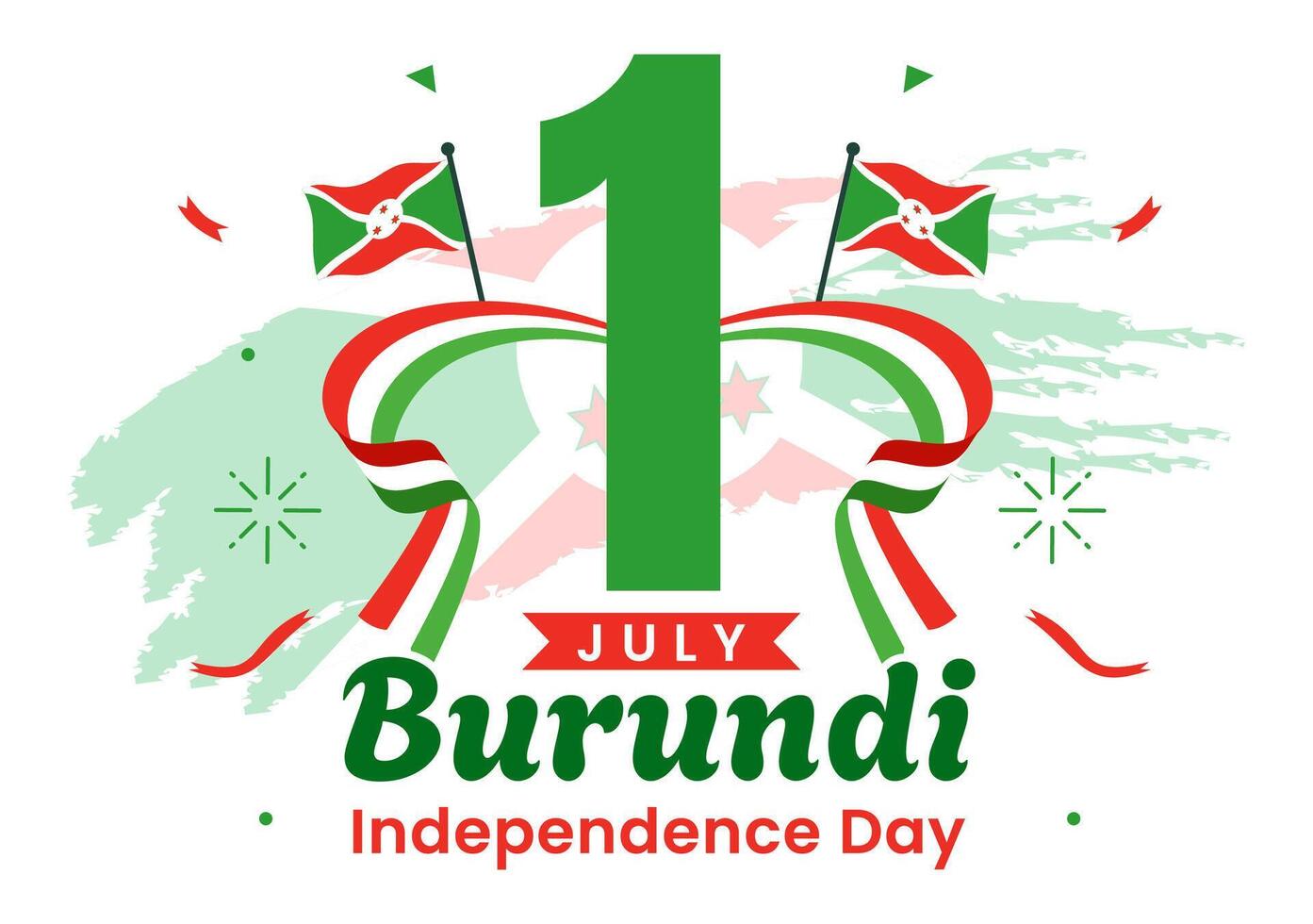 contento Burundi independencia día ilustración en 1 julio con ondulación bandera y cinta en nacional fiesta plano dibujos animados antecedentes vector