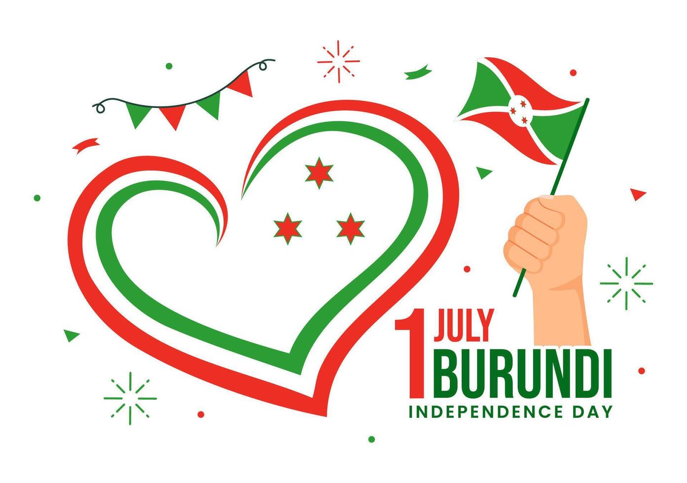 contento Burundi independencia día ilustración en 1 julio con ondulación bandera y cinta en nacional fiesta plano dibujos animados antecedentes vector