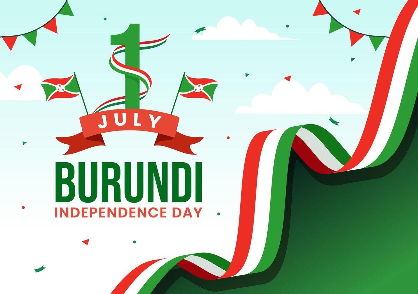 contento Burundi independencia día ilustración en 1 julio con ondulación bandera y cinta en nacional fiesta plano dibujos animados antecedentes vector