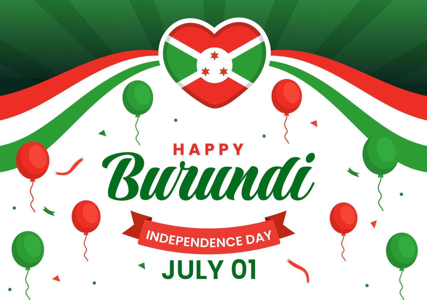 contento Burundi independencia día ilustración en 1 julio con ondulación bandera y cinta en nacional fiesta plano dibujos animados antecedentes vector