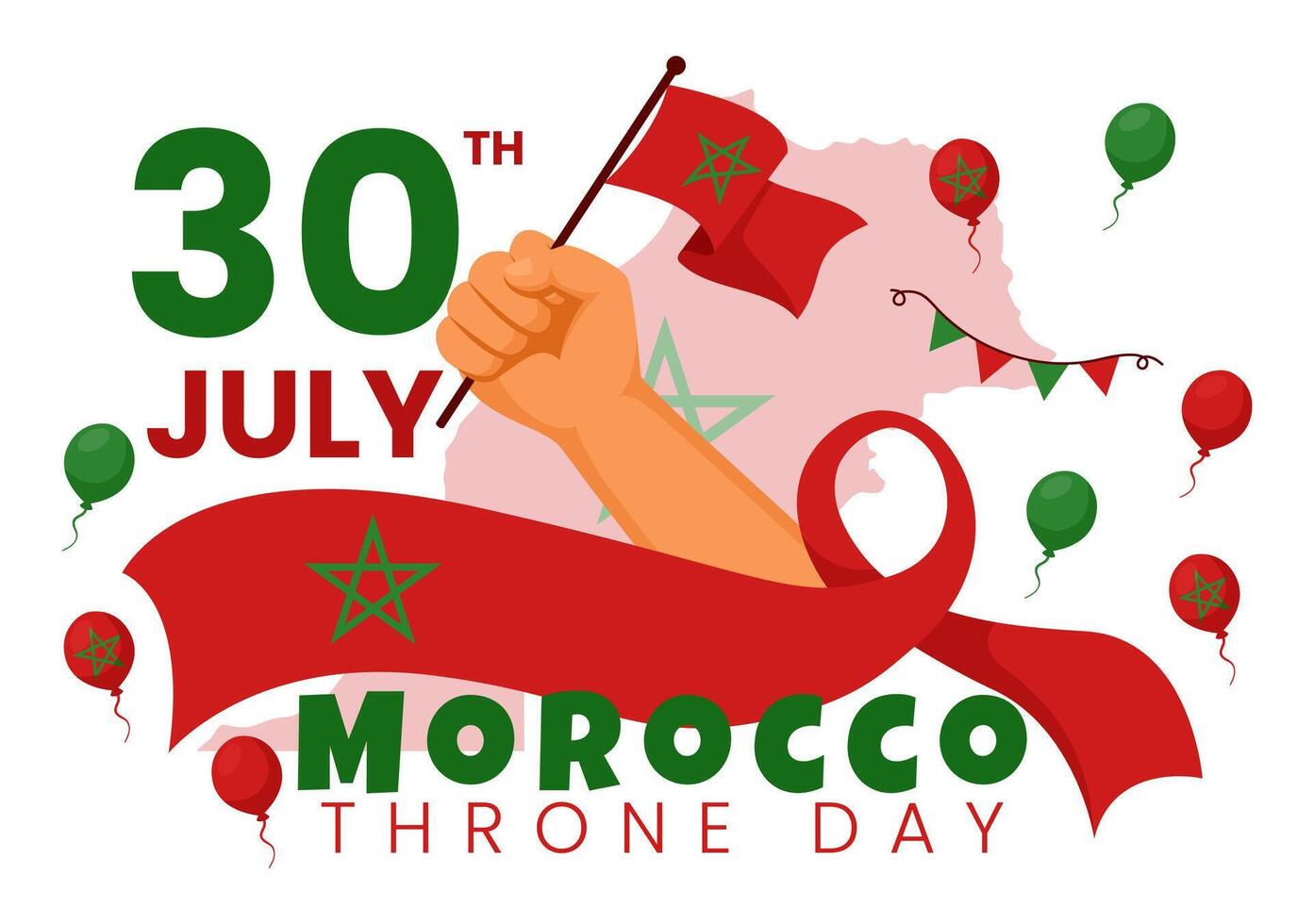 contento Marruecos trono día ilustración en julio 30 con ondulación bandera y cinta en celebracion nacional fiesta antecedentes diseño vector