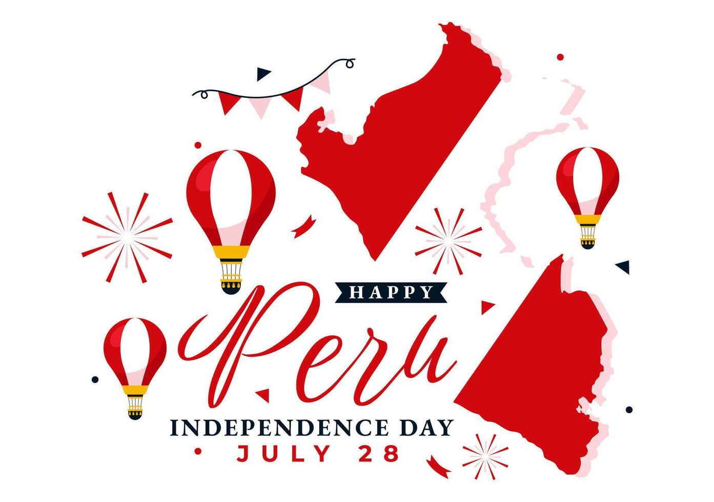 contento Perú independencia día ilustración en julio 28 con ondulación bandera y cinta en nacional fiesta plano dibujos animados antecedentes diseño vector