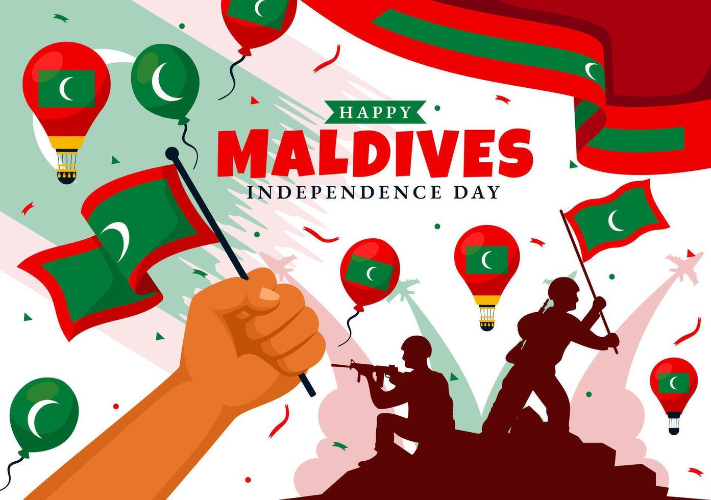 Happy Maldives Independence Day Illustration on 26 July with Maldivian Wavy Flag and Ribbon in Flat Cartoon Background Design vector